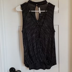 Criss-Cross Strappy Drape Front Marled Black Tank